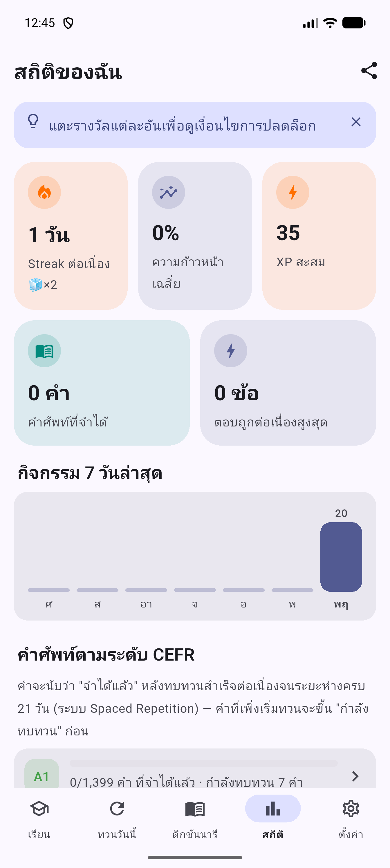 หน้าความก้าวหน้าของแอป ProfPao English